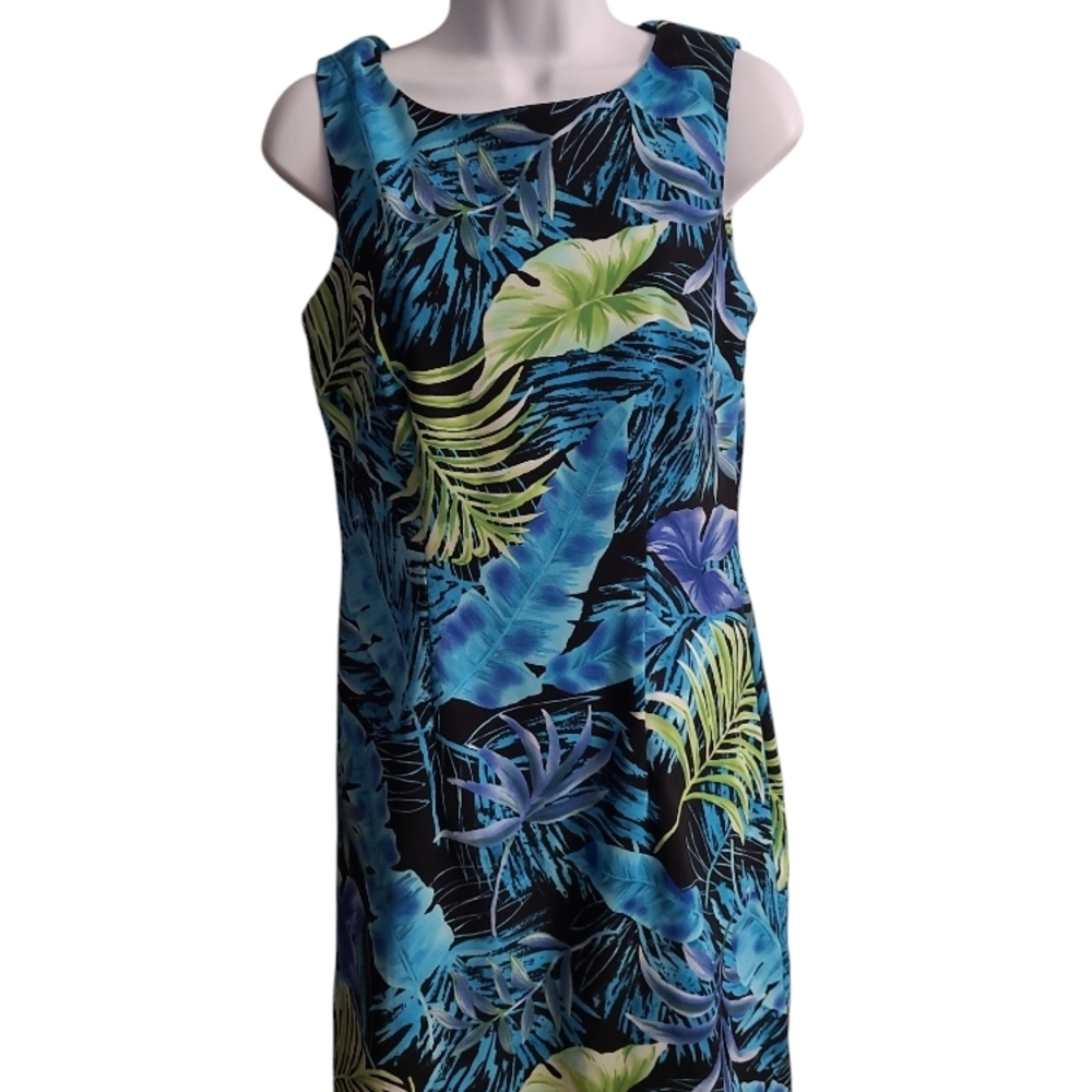 DressBarn Blue Tropical Print Dress
